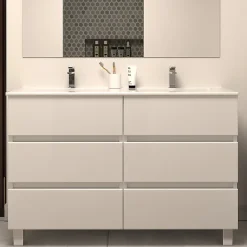 Cosyneo Meuble de salle de bain 120cm double vasque - sans miroir - 6 tiroirs - blanc - MAYOR* Ensemble Meuble De Salle De Bains