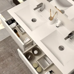 Cosyneo Meuble de salle de bain 120cm double vasque - sans miroir - 6 tiroirs - blanc - MAYOR* Ensemble Meuble De Salle De Bains