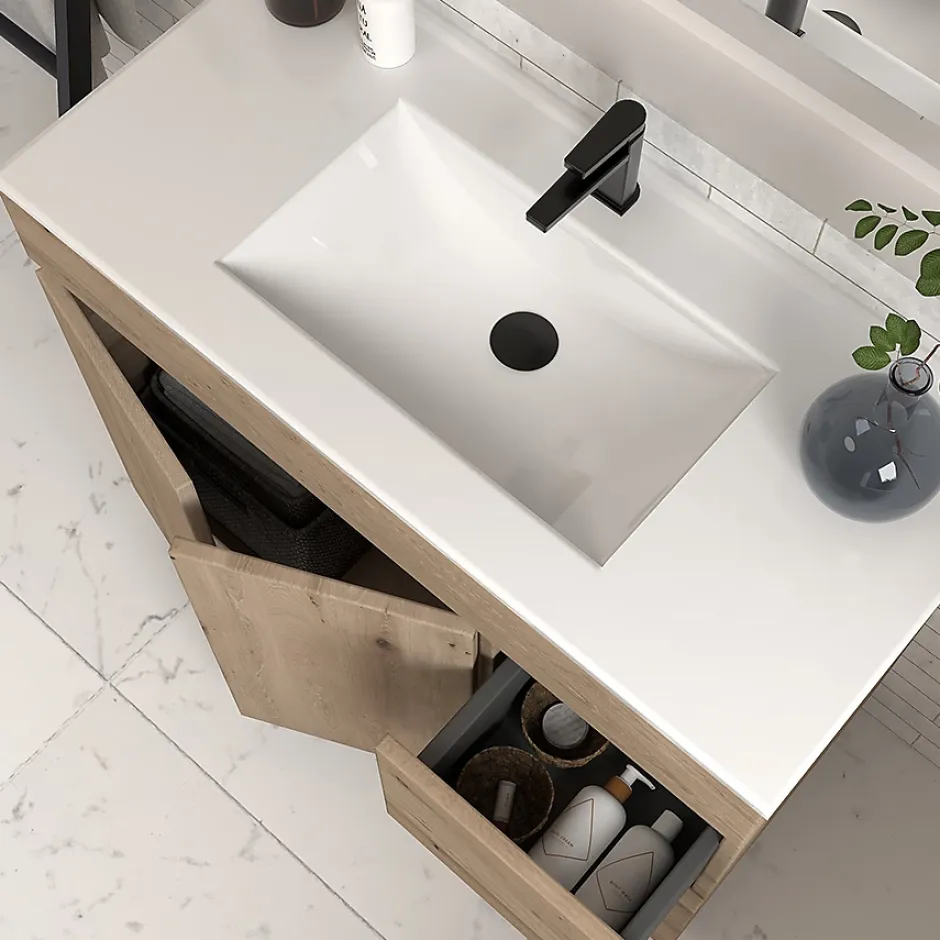 Cosyneo Meuble de salle de bain 70cm simple vasque sans miroir sur pieds avec portes et tiroirs - cambrian (chêne clair) - HARO