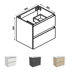 AICA Sanitaire Meuble de salle de bain chêne 60cm, suspendu avec 2 tiroirs