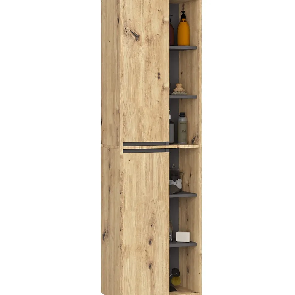 3xE Living Meuble de salle de bain, chêne artisanal/gris graphite, 50 x 170 x 30 cm* Armoire De Salle De Bains