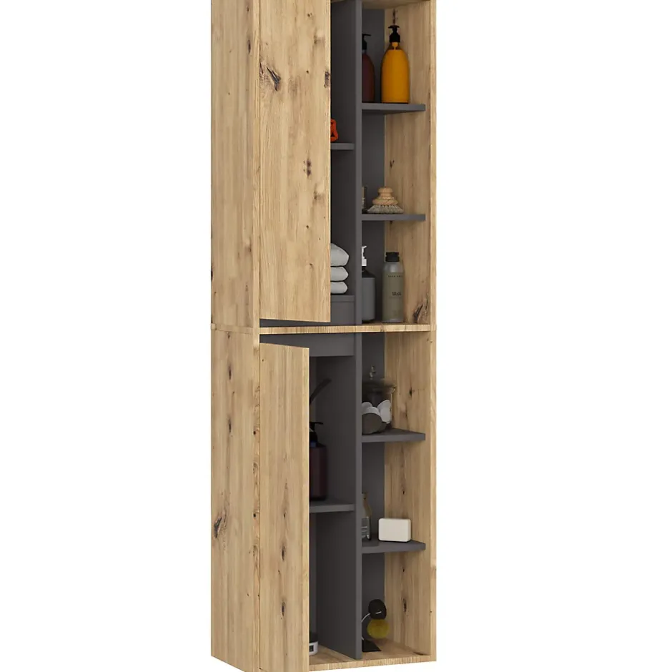 3xE Living Meuble de salle de bain, chêne artisanal/gris graphite, 50 x 170 x 30 cm* Armoire De Salle De Bains