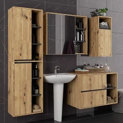 3xE Living Meuble de salle de bain, chêne artisanal/gris graphite, 50 x 170 x 30 cm* Armoire De Salle De Bains