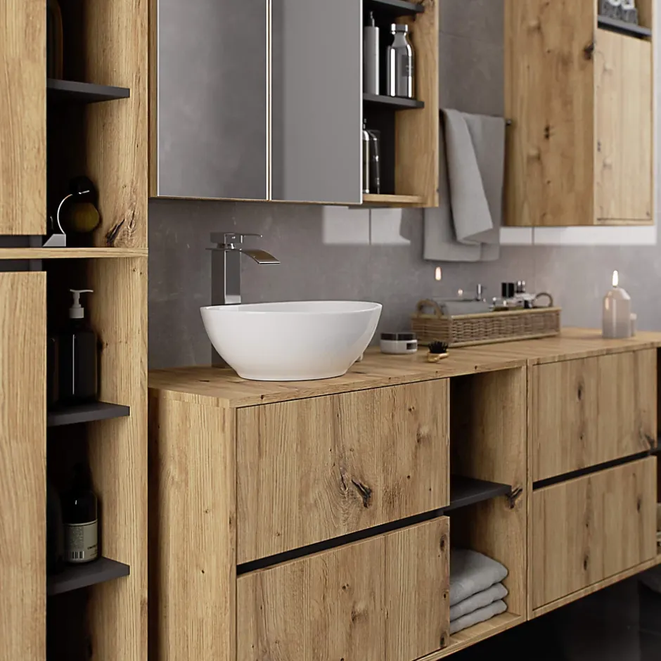 3xE Living Meuble de salle de bain, chêne artisanal/gris graphite, 50 x 170 x 30 cm* Armoire De Salle De Bains
