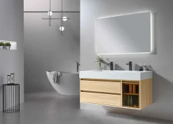 Luxury Bain Meuble de salle de bain double vasque 120cm bois et blanc effet marbre avec miroir LED LB-8512 LuxuryBain-