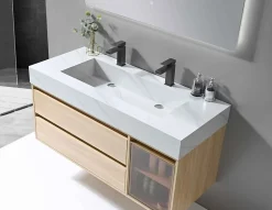Luxury Bain Meuble de salle de bain double vasque 120cm bois et blanc effet marbre avec miroir LED LB-8512 LuxuryBain-
