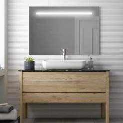 Cosyneo Meuble de salle de bain double vasque - 4 tiroirs - IRIS et miroir Led STAM - cambrian (chêne) - 120cm