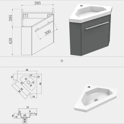 AICA Sanitaire Meuble de Salle de Bain d'Angle Gain de Place, Lave Main, anthracite, 40x40 cm* Meuble Vasque