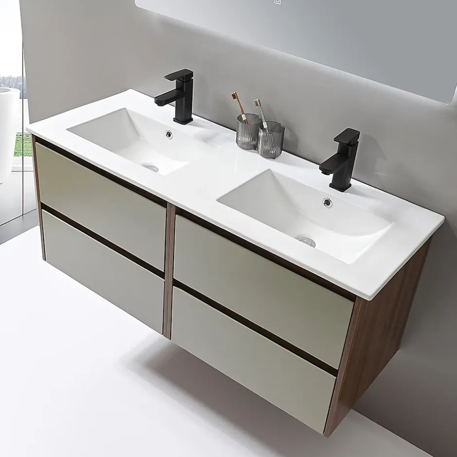 Luxury Bain Meuble de salle de bain double vasque 120cm bois et vert avec miroir LED LuxuryBain-