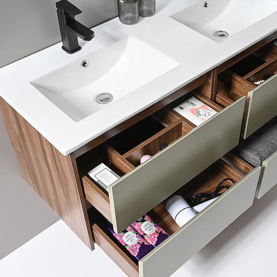Luxury Bain Meuble de salle de bain double vasque 120cm bois et vert avec miroir LED LuxuryBain-