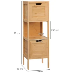ProximaX Meuble de salle de bain en bambou avec 2 tiroirs, meuble bas latéral style campagnard, dispositif anti-basculement