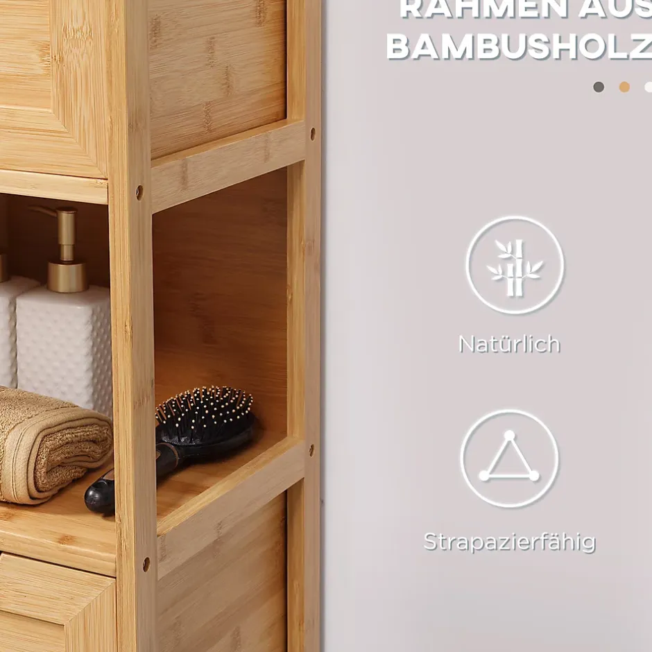 ProximaX Meuble de salle de bain en bambou avec 2 tiroirs, meuble bas latéral style campagnard, dispositif anti-basculement
