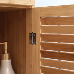 ProximaX Meuble de salle de bain en bambou naturel, avec tiroir, trois étagères et compartiment ouvert, Bois naturel.