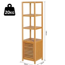 ProximaX Meuble de salle de bain en bambou naturel avec 3 compartiments ouverts, dimensions 36 x 33 x 140 cm pour un rangement optimal.