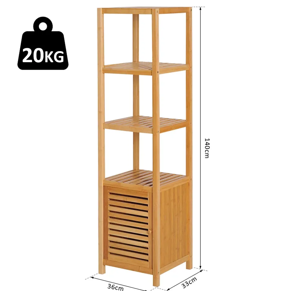 ProximaX Meuble de salle de bain en bambou naturel avec 3 compartiments ouverts, dimensions 36 x 33 x 140 cm pour un rangement optimal.