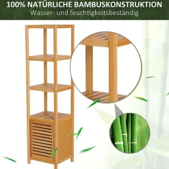 ProximaX Meuble de salle de bain en bambou naturel avec 3 compartiments ouverts, dimensions 36 x 33 x 140 cm pour un rangement optimal.