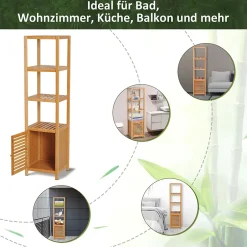 ProximaX Meuble de salle de bain en bambou naturel avec 3 compartiments ouverts, dimensions 36 x 33 x 140 cm pour un rangement optimal.