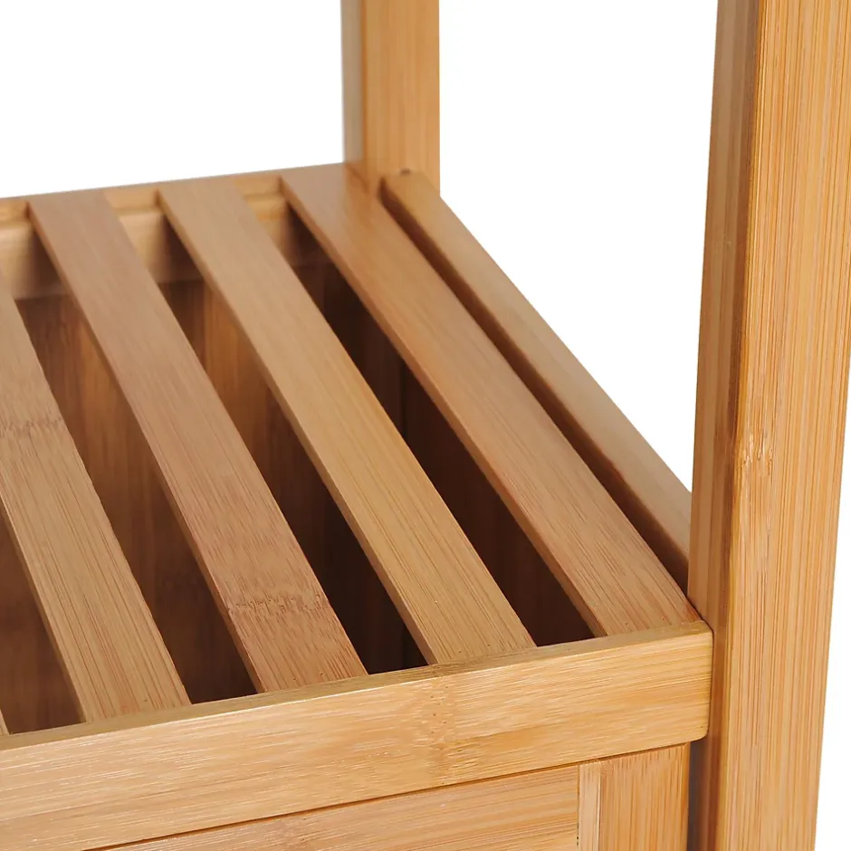 ProximaX Meuble de salle de bain en bambou naturel avec 3 compartiments ouverts, dimensions 36 x 33 x 140 cm pour un rangement optimal.