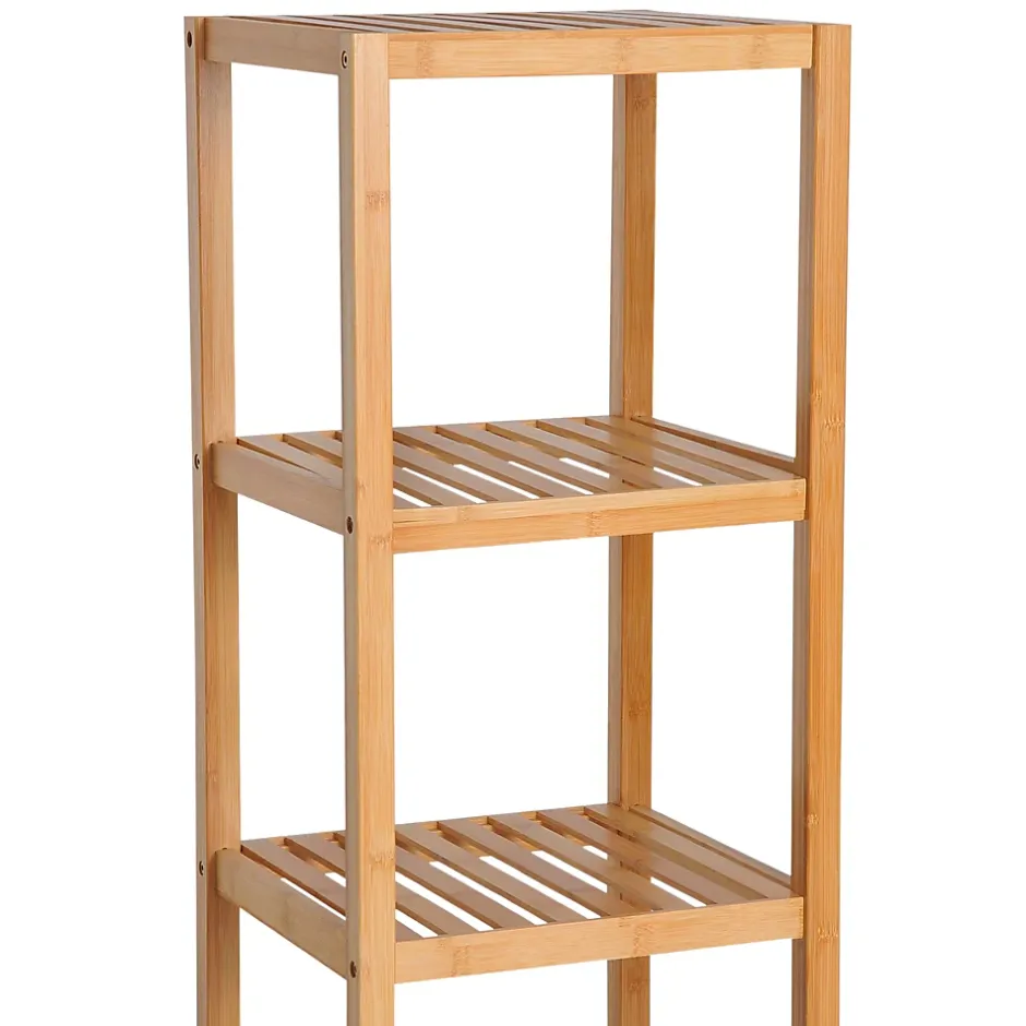 ProximaX Meuble de salle de bain en bambou naturel avec 3 compartiments ouverts, dimensions 36 x 33 x 140 cm pour un rangement optimal.
