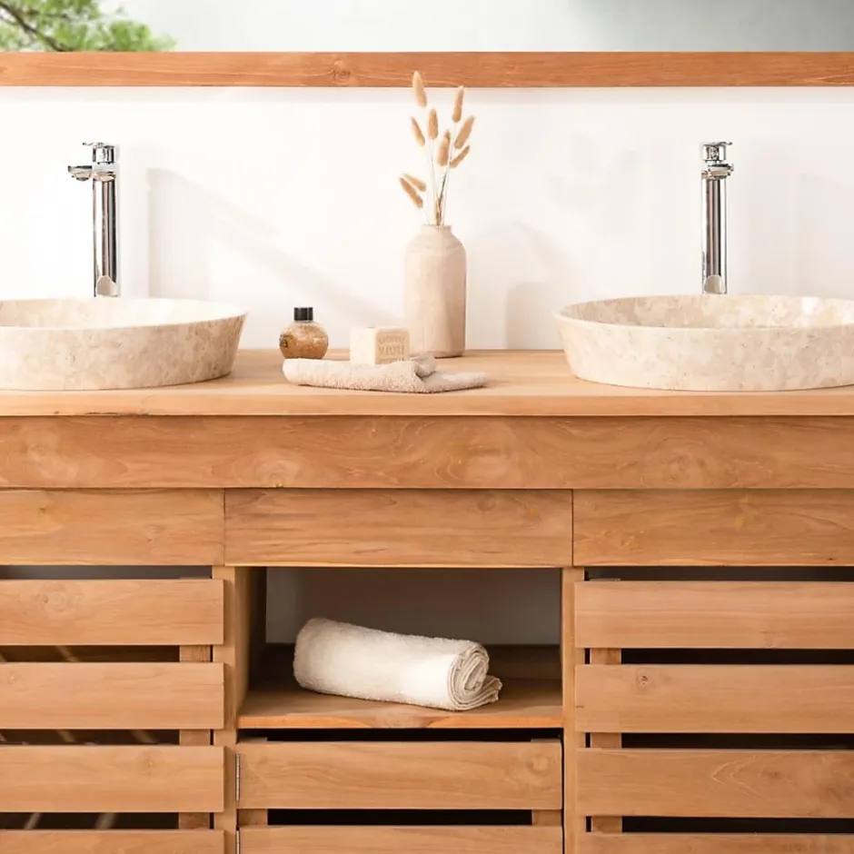 Wanda Collection Meuble de salle de bain en teck Zen double vasque 145cm