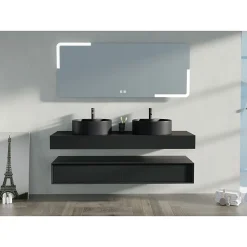 Distribain Meuble de salle de bain FABRIANO 1600 Noir mat* Ensemble Meuble De Salle De Bains