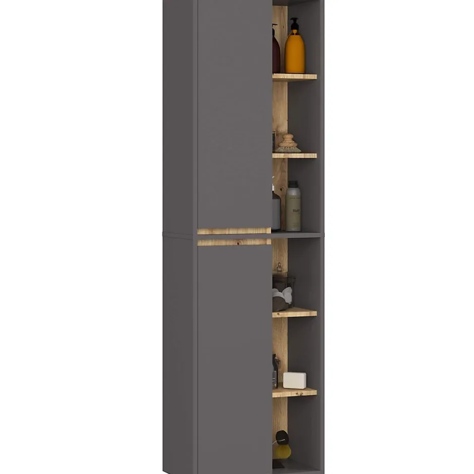 3xE Living Meuble de salle de bain, gris graphite/chêne artisanal, 50 x 170 x 30 cm