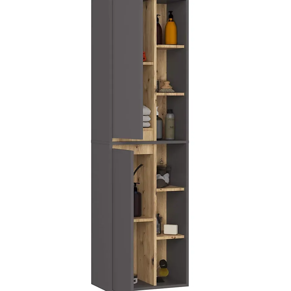 3xE Living Meuble de salle de bain, gris graphite/chêne artisanal, 50 x 170 x 30 cm