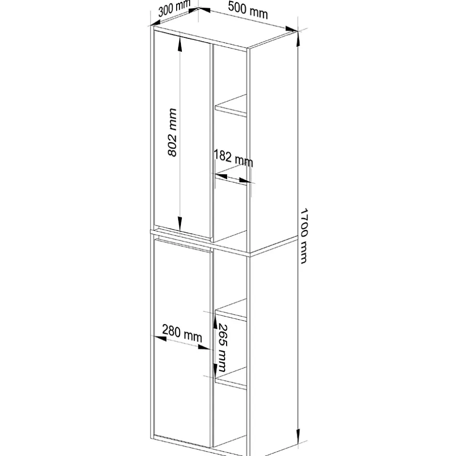 3xE Living Meuble de salle de bain, gris graphite/chêne artisanal, 50 x 170 x 30 cm