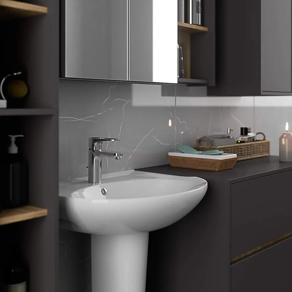 3xE Living Meuble de salle de bain, gris graphite/chêne artisanal, 50 x 170 x 30 cm