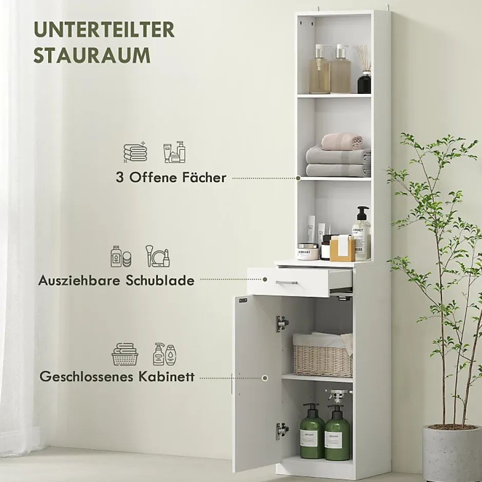 ProximaX Meuble de salle de bain haut et étroit, avec tiroir, porte et étagères réglables, pour salle de bain ou salon, blanc* Meuble Wc