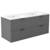 AICA Sanitaire Meuble de salle de bain mural 120 cm Anthracite - 4 tiroirs + Lavabo double en céramique,