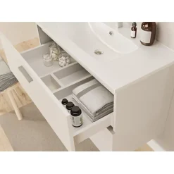 Sanitaire Meuble de salle de bain MINAO 80 en kit - 2 tiroirs - Blanc Brillant