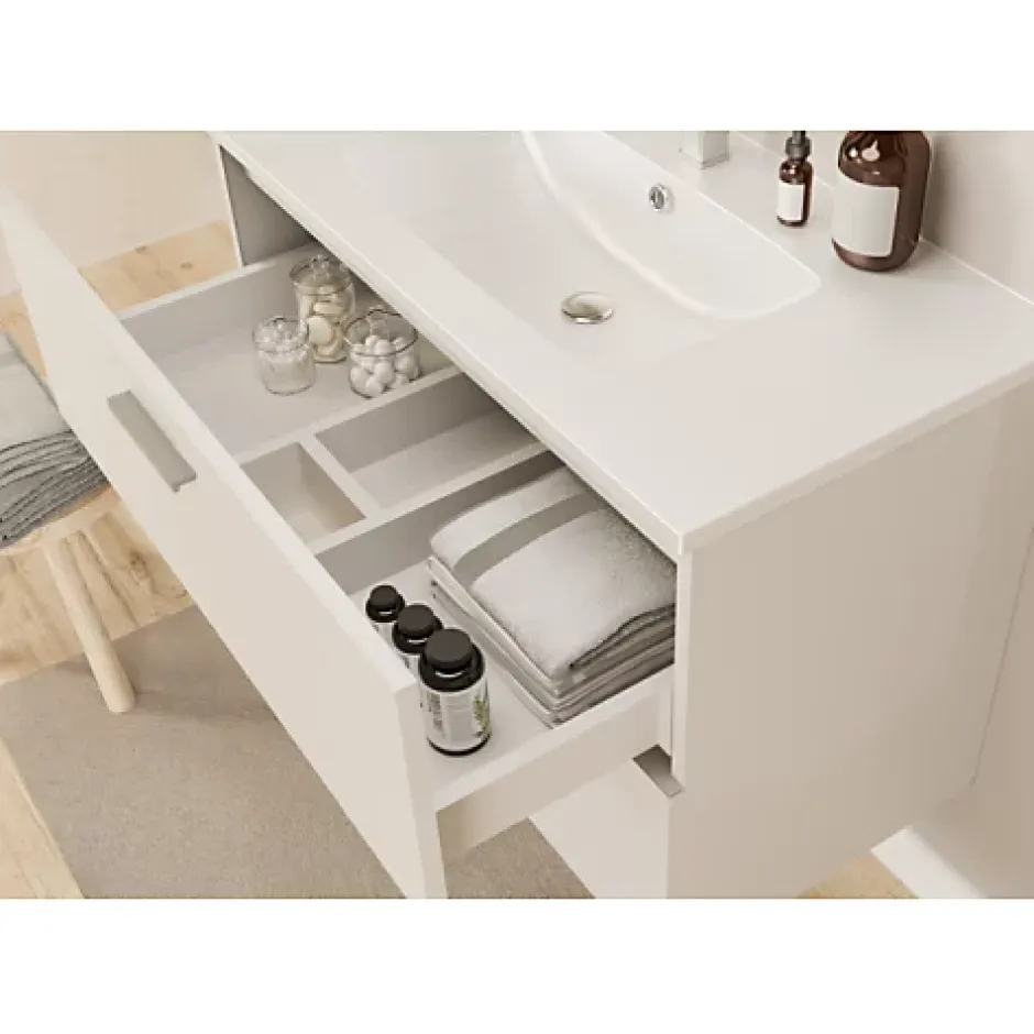 Sanitaire Meuble de salle de bain MINAO 80 en kit - 2 tiroirs - Blanc Brillant