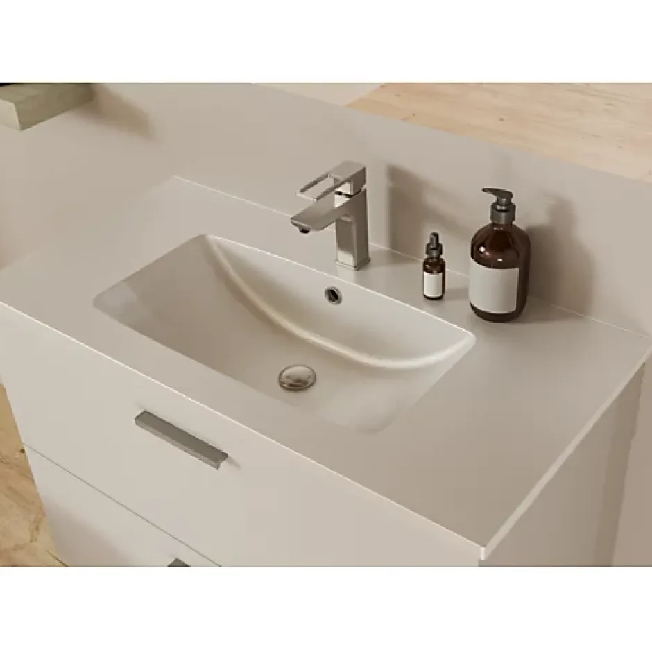 Sanitaire Meuble de salle de bain MINAO 80 en kit - 2 tiroirs - Blanc Brillant
