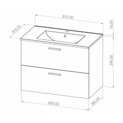 Sanitaire Meuble de salle de bain MINAO 80 en kit - 2 tiroirs - Blanc Brillant