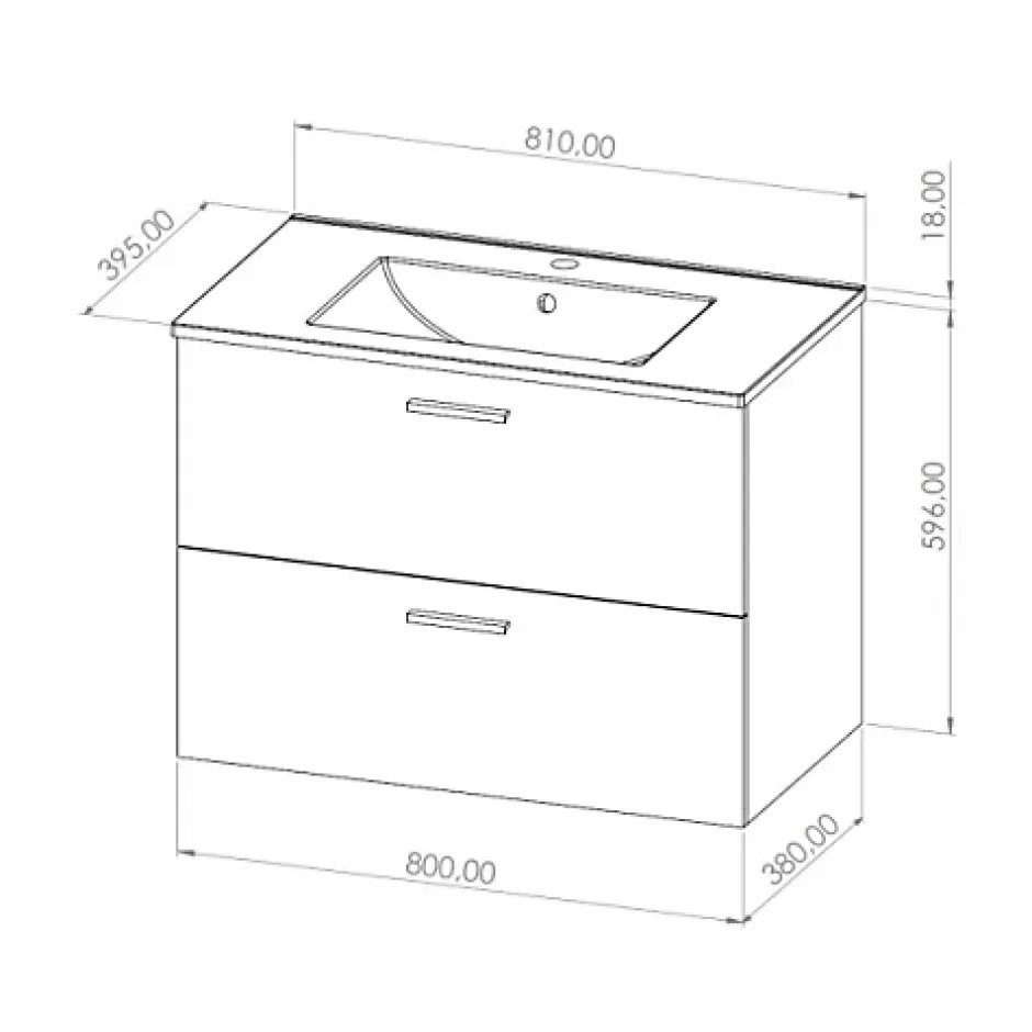 Sanitaire Meuble de salle de bain MINAO 80 en kit - 2 tiroirs - Blanc Brillant