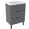 AICA Sanitaire Meuble de salle de bain mural avec pieds Anthracite 60 cm - 3 tiroirs, lavabo inclus,