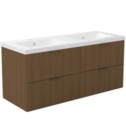 AICA Sanitaire Meuble de salle de bain mural Noyer 120 cm - 4 tiroirs, lavabo inclus,