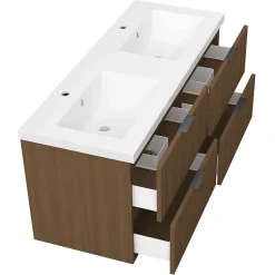 AICA Sanitaire Meuble de salle de bain mural Noyer 120 cm - 4 tiroirs, lavabo inclus,