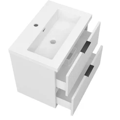 AICA Sanitaire Meuble de salle de bain mural 60 cm Blanc - 2 tiroirs, lavabo (jointless & résistant),* Meuble Vasque