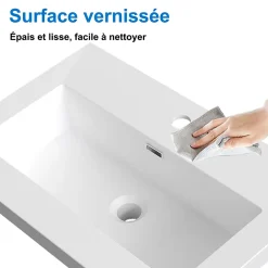 AICA Sanitaire Meuble de salle de bain mural 60 cm Blanc - 2 tiroirs, lavabo (jointless & résistant),* Meuble Vasque