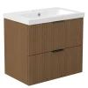 AICA Sanitaire Meuble de salle de bain mural Noyer 60 cm - 2 tiroirs, lavabo inclus,* Meuble Vasque