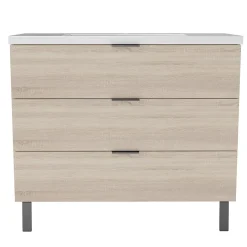 AICA Sanitaire Meuble de salle de bain mural avec pieds Chêne 100 cm - 3 tiroirs, lavabo inclus,