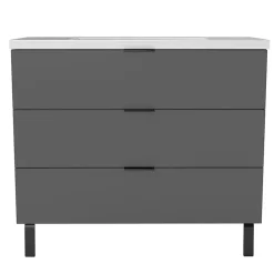 AICA Sanitaire Meuble de salle de bain mural avec pieds Anthracite 100 cm - 3 tiroirs, lavabo inclus,