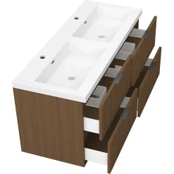 AICA Sanitaire Meuble de salle de bain mural 120 cm Noyer - 4 tiroirs, lavabo (jointless & résistant),