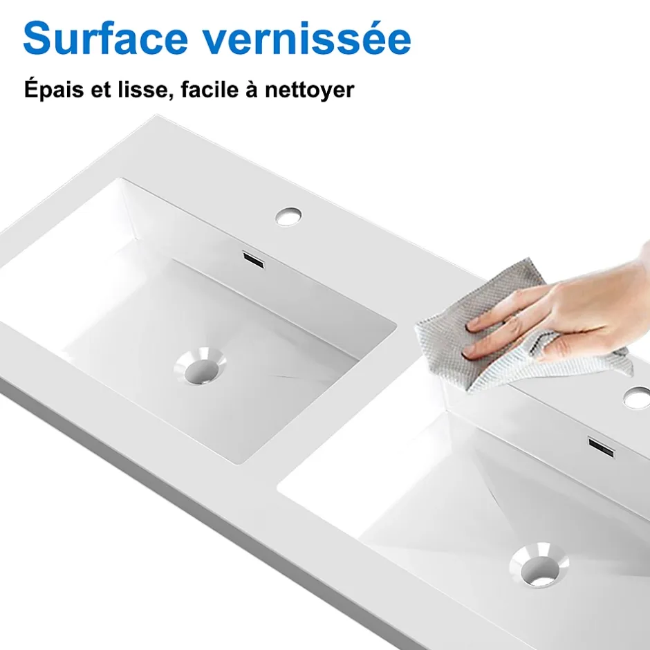 AICA Sanitaire Meuble de salle de bain mural 120 cm Noyer - 4 tiroirs, lavabo (jointless & résistant),