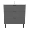 AICA Sanitaire Meuble de salle de bain mural avec pieds Anthracite 80 cm - 3 tiroirs, lavabo inclus,* Meuble Vasque