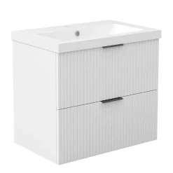 AICA Sanitaire Meuble de salle de bain mural Blanc 60 cm - 2 tiroirs, lavabo inclus,