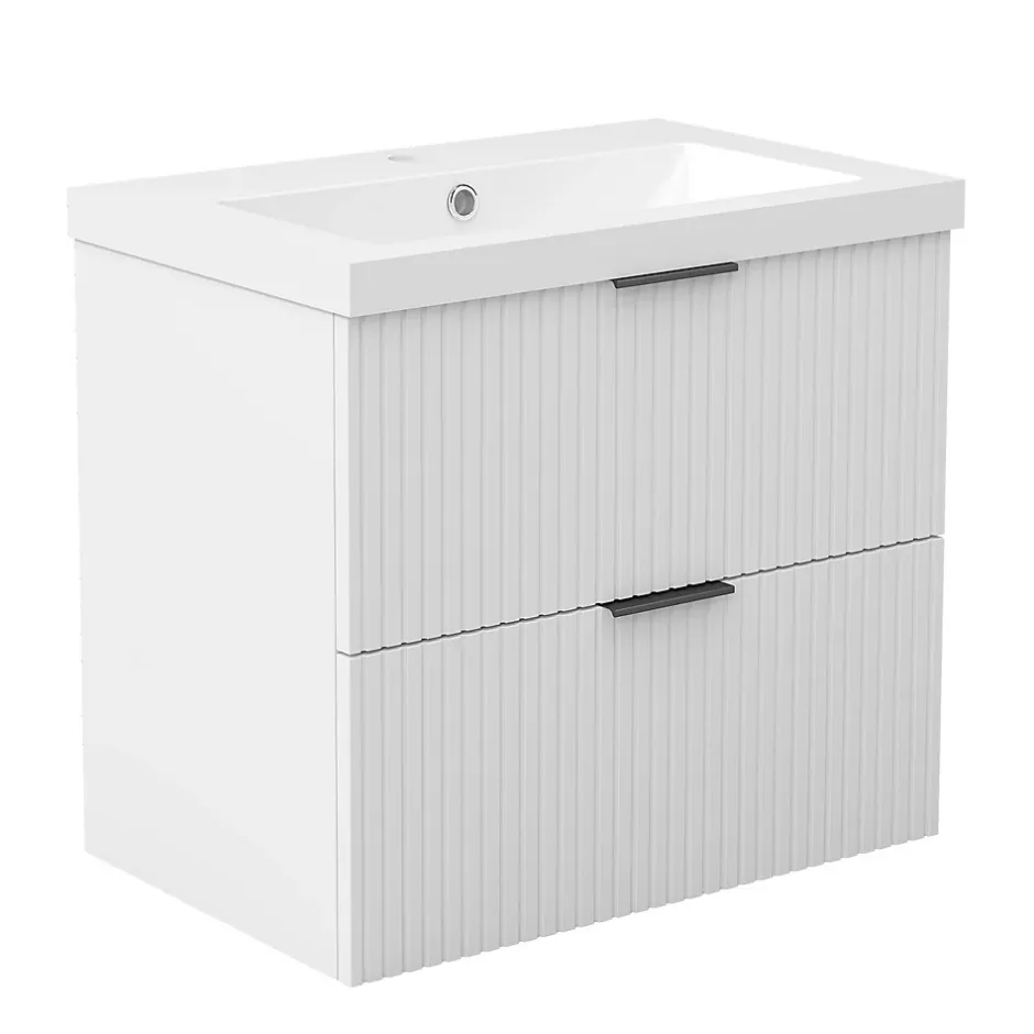 AICA Sanitaire Meuble de salle de bain mural Blanc 60 cm - 2 tiroirs, lavabo inclus,