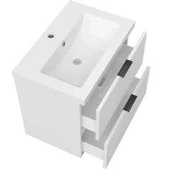 AICA Sanitaire Meuble de salle de bain mural Blanc 60 cm - 2 tiroirs, lavabo inclus,